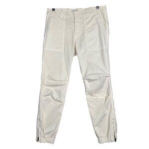 Nili Lotan Cropped Military Jogger Pants Sz 4 FLAW READ Ivory Bone Stretch $345